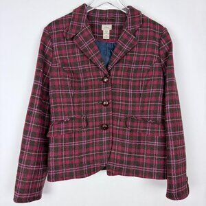 Vintage L.L. Bean Plaid Blazer Women's Size 14 Brown Pink Dark Romantic Academia